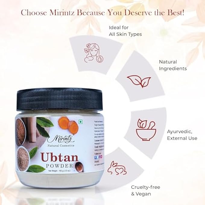 Mirintz UBTAN POWDER, 100 G| FACE PACK, FACIAL MASK AND SCRUB | NATURAL| SKIN CLEANSING | REMOVES WRINKLES| BODY SCRUB | CHEMICAL FREE | PACK OF 1 - Image 4